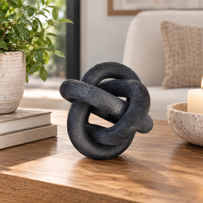 黑色实木手工绳结造型装饰摆件130735X