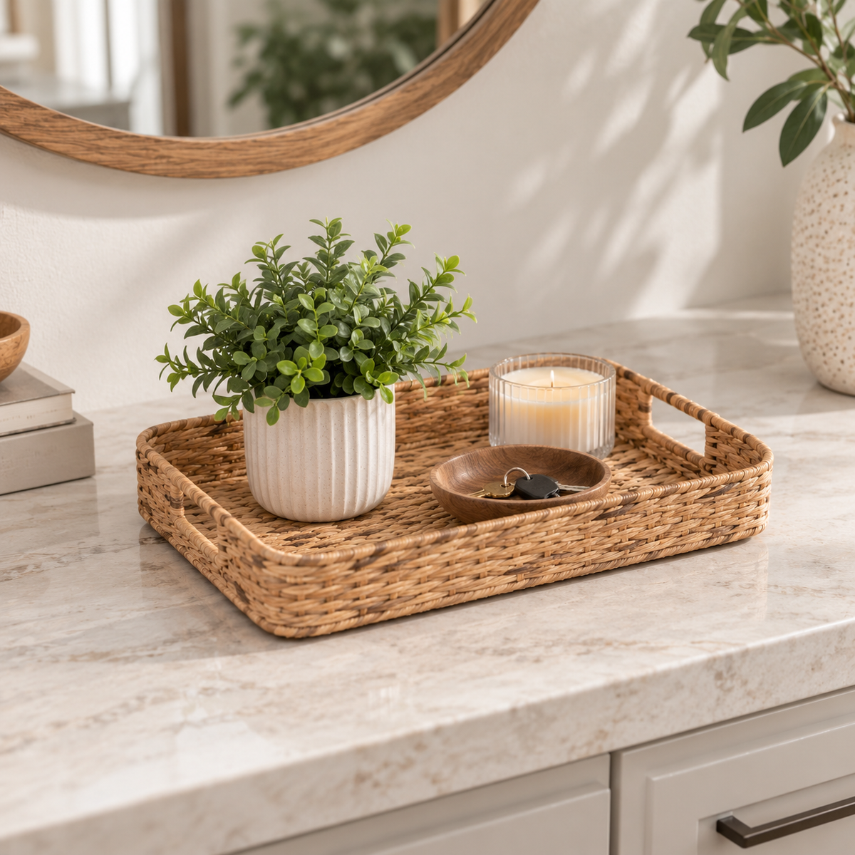 水葫芦草手工编织长方形双把手托盘440222.2